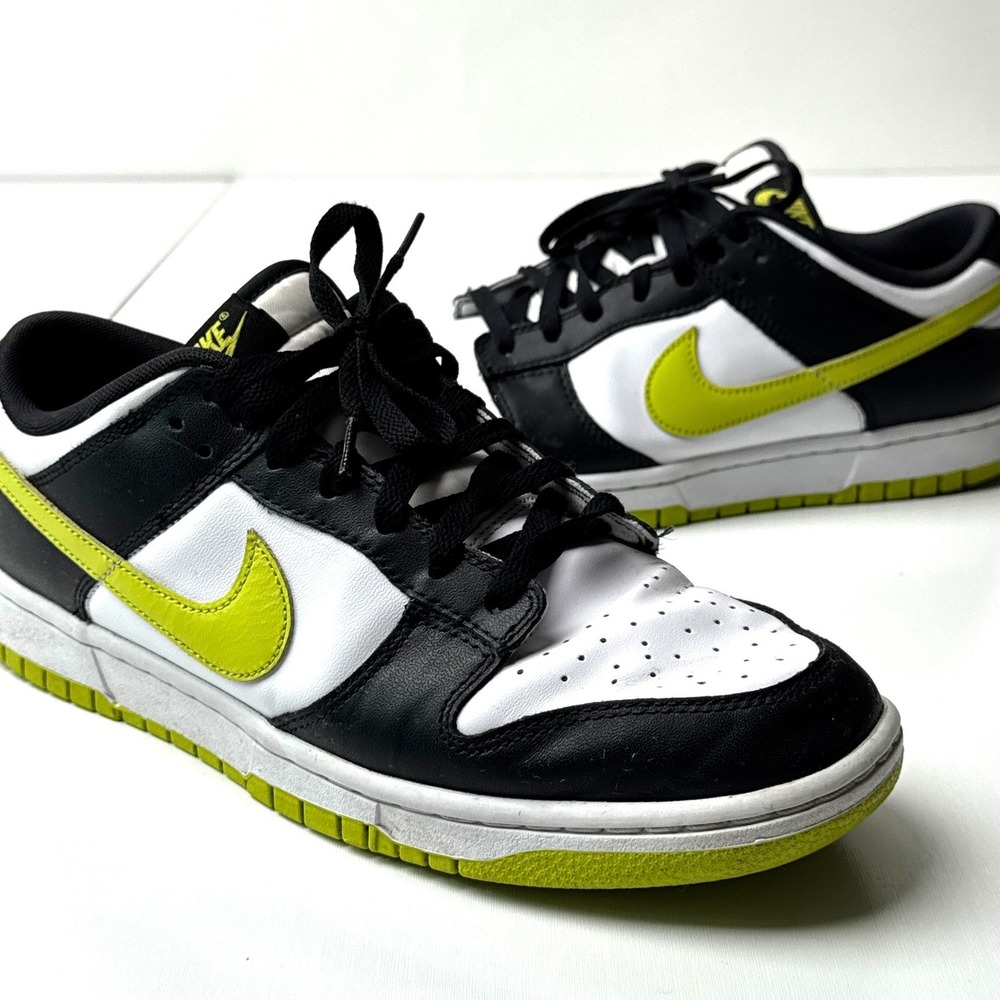 Nike Dunk Low Black White Neon Green Size 10.5